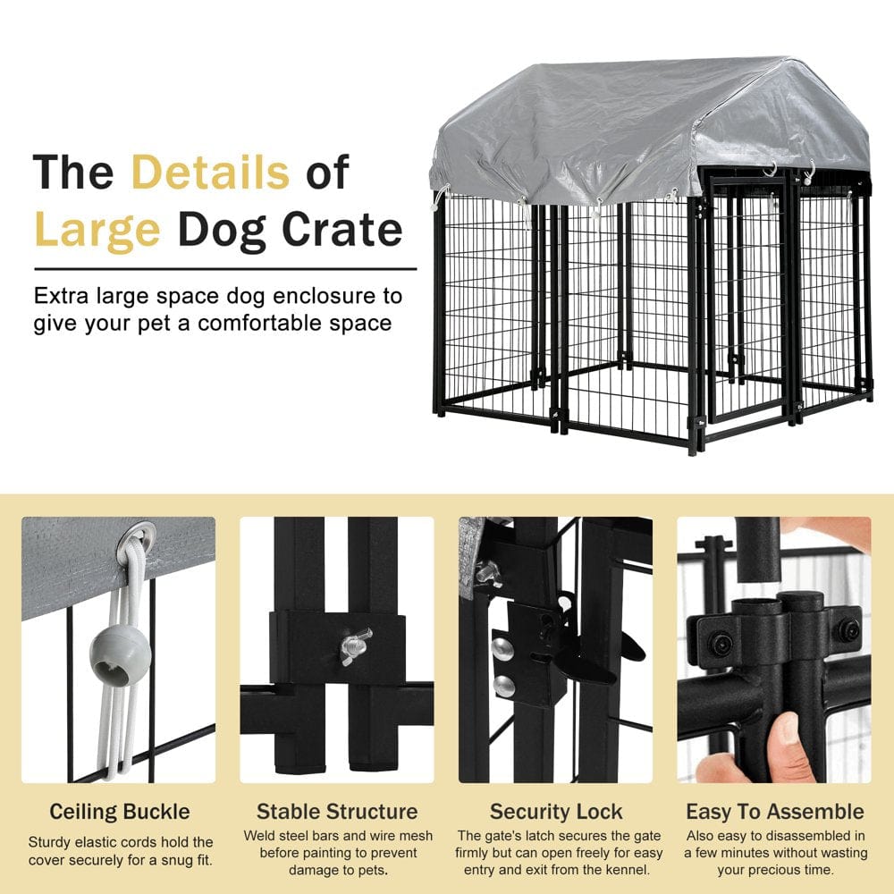 4 X 4 X 4.4 Ft Heavy Duty Large Dog Kennel Outside, Outdoor Dog Pen for outside with UV Protection Waterproof Cover and Roof Metal Dog Crate 6Ft Tall Dog Kennels and Crates for Large Dogs Animals & Pet Supplies > Pet Supplies > Dog Supplies > Dog Kennels & Runs YRLLENSDAN   