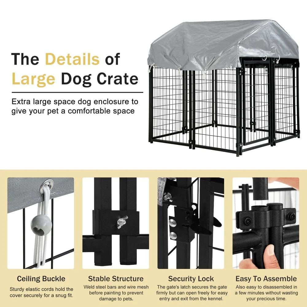 4 X 4 X 4.4 Ft Heavy Duty Large Dog Kennel Outside, Outdoor Dog Pen for outside with UV Protection Waterproof Cover and Roof Metal Welded Dog Crate 6Ft Tall Dog Playpen House for Large Dogs Animals & Pet Supplies > Pet Supplies > Dog Supplies > Dog Kennels & Runs YRLLENSDAN   