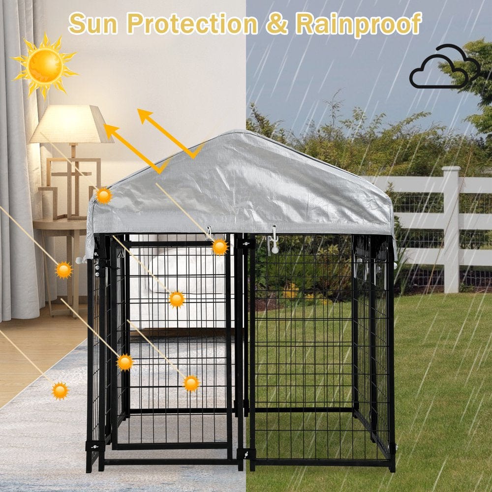 4 X 4 X 4.4 Ft Heavy Duty Large Dog Kennel Outside, Outdoor Dog Pen for outside with UV Protection Waterproof Cover and Roof Metal Welded Dog Crate 6Ft Tall Dog Playpen House for Large Dogs Animals & Pet Supplies > Pet Supplies > Dog Supplies > Dog Kennels & Runs YRLLENSDAN   