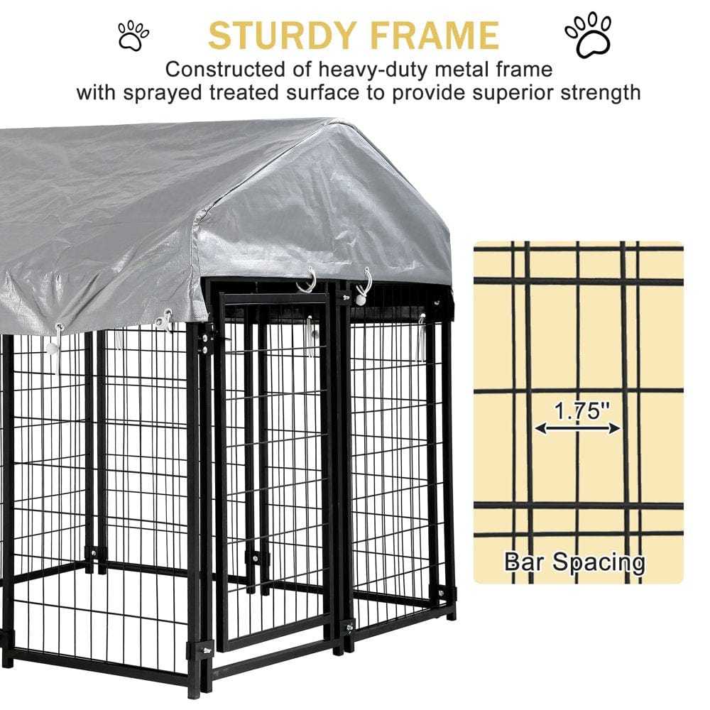 4 X 4 X 4.4 Ft Heavy Duty Large Dog Kennel Outside, Outdoor Dog Pen for outside with UV Protection Waterproof Cover and Roof Metal Welded Dog Crate 6Ft Tall Dog Playpen House for Large Dogs