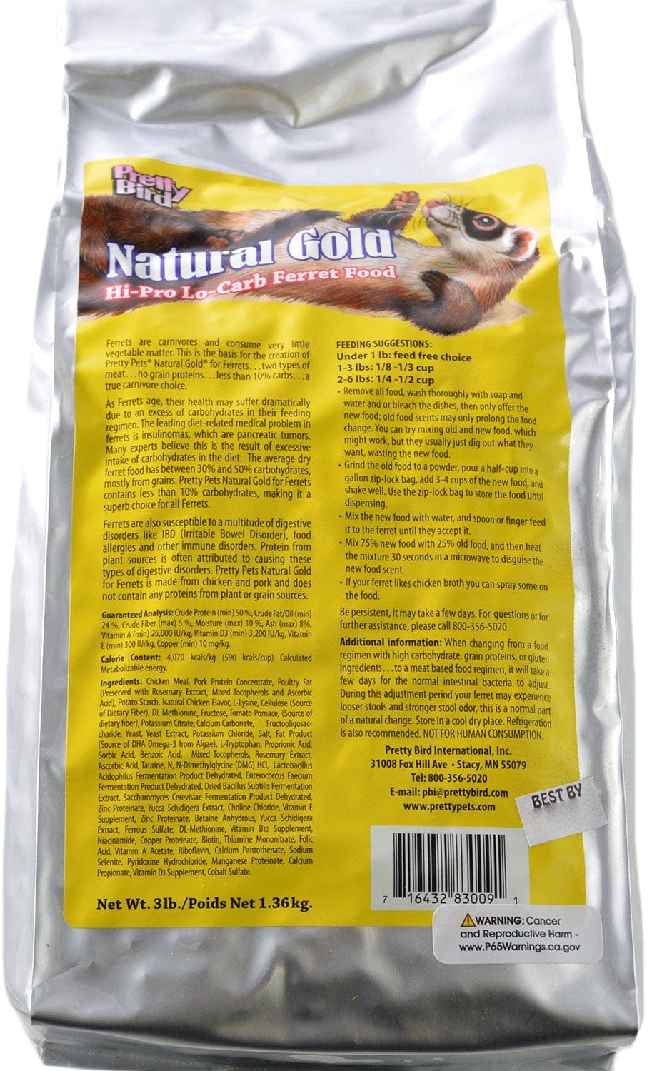 40 Lb (2 X 20 Lb) Pretty Pets Natural Gold Ferret Food Daily Diet Animals & Pet Supplies > Pet Supplies > Small Animal Supplies > Small Animal Food Pretty Pets 18 lbs (6 x 3 lbs)  
