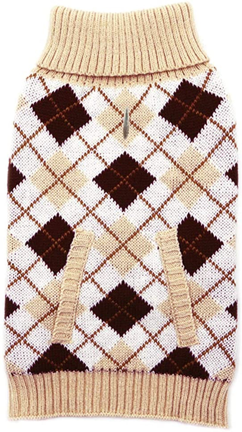 KYEESE Valentines Day Dogs Sweaters for Small Dogs Thicken Turtleneck Pink Doggie Sweater with Leash Hole Knit Pullover Pet Clothes Animals & Pet Supplies > Pet Supplies > Dog Supplies > Dog Apparel kyeese Plaid (Beige) Large (11-18lbs) 