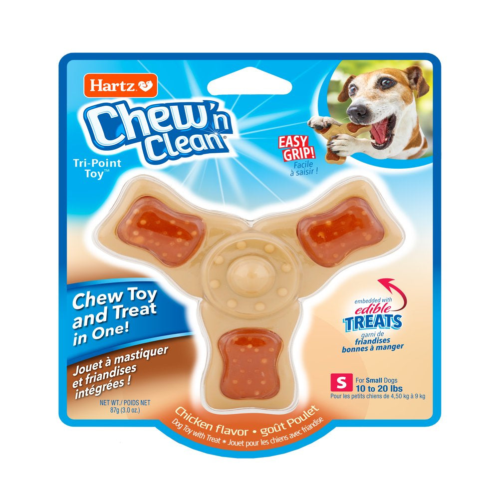 Hartz Chew ‘N Clean Tri-Point Chew Toy, Chicken Flavored Dog Toy for Moderate Chewers, Small