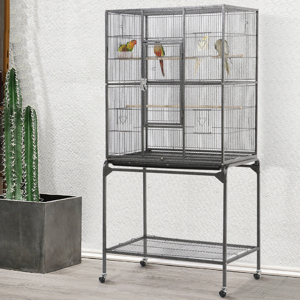 Topeakmart 63''H Large Rolling Metal Parrot Cage with Detachable Stand Bird Cage for Conures Parakeets Cockatiels, Black Animals & Pet Supplies > Pet Supplies > Bird Supplies > Bird Cages & Stands Topeakmart   