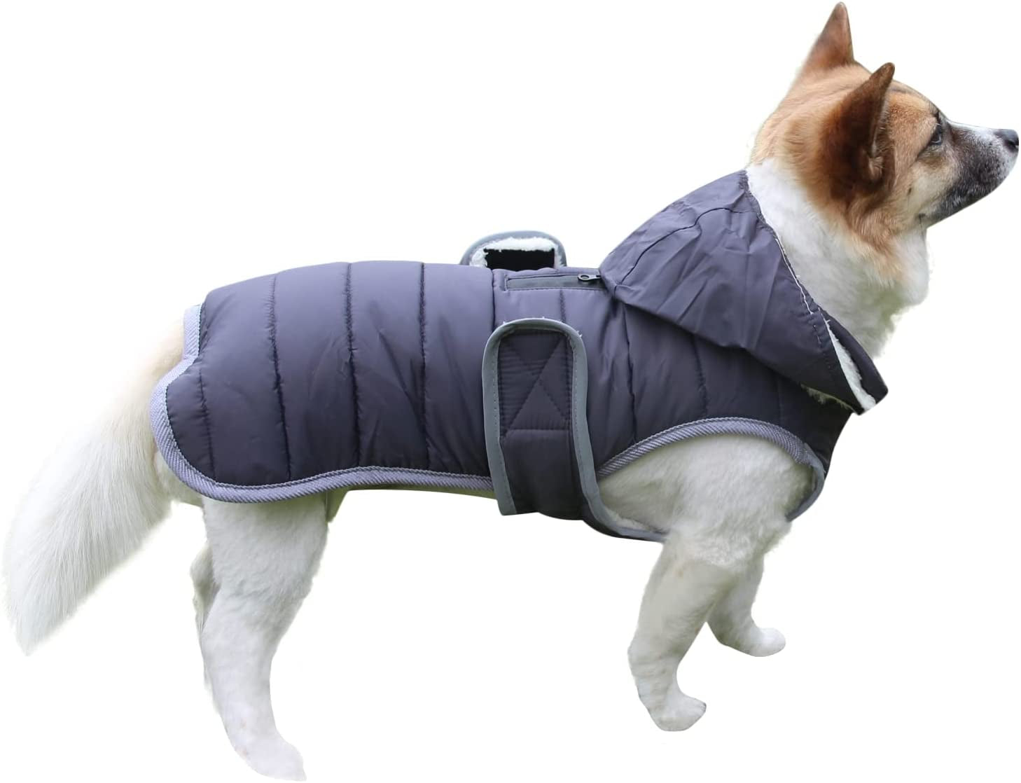 Joydaog Fleece Dog Hoodie for Medium Dogs Warm Puppy Jacket for Cold Winter Waterproof Dog Coats with Hood,Grey L Animals & Pet Supplies > Pet Supplies > Dog Supplies > Dog Apparel Qingwanke Grey Large (Pack of 1) 