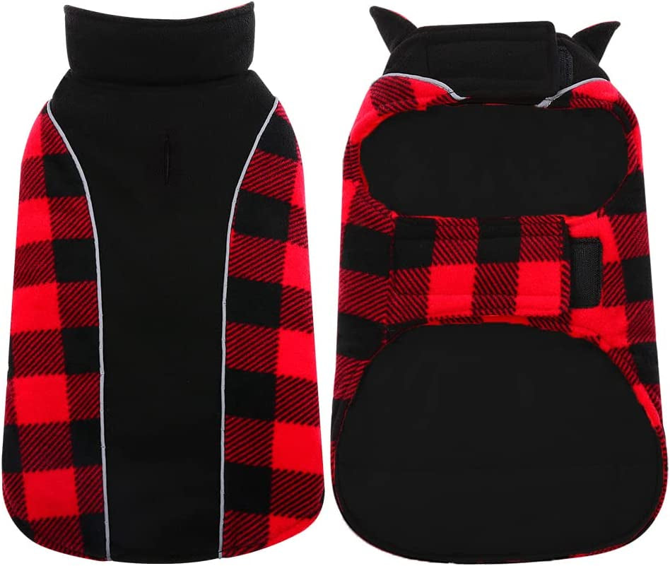 Kuoser Reversible Dog Coat, Warm Waterproof Dog Jacket, British Style Plaid Dog Winter Coats, Puppy Cold Weather Vest Windproof Outdoor Clothes Dog Snow Jackets for Small Medium Large Dogs Animals & Pet Supplies > Pet Supplies > Dog Supplies > Dog Apparel Kuoser Red (Black Lining) Small (Pack of 1) 