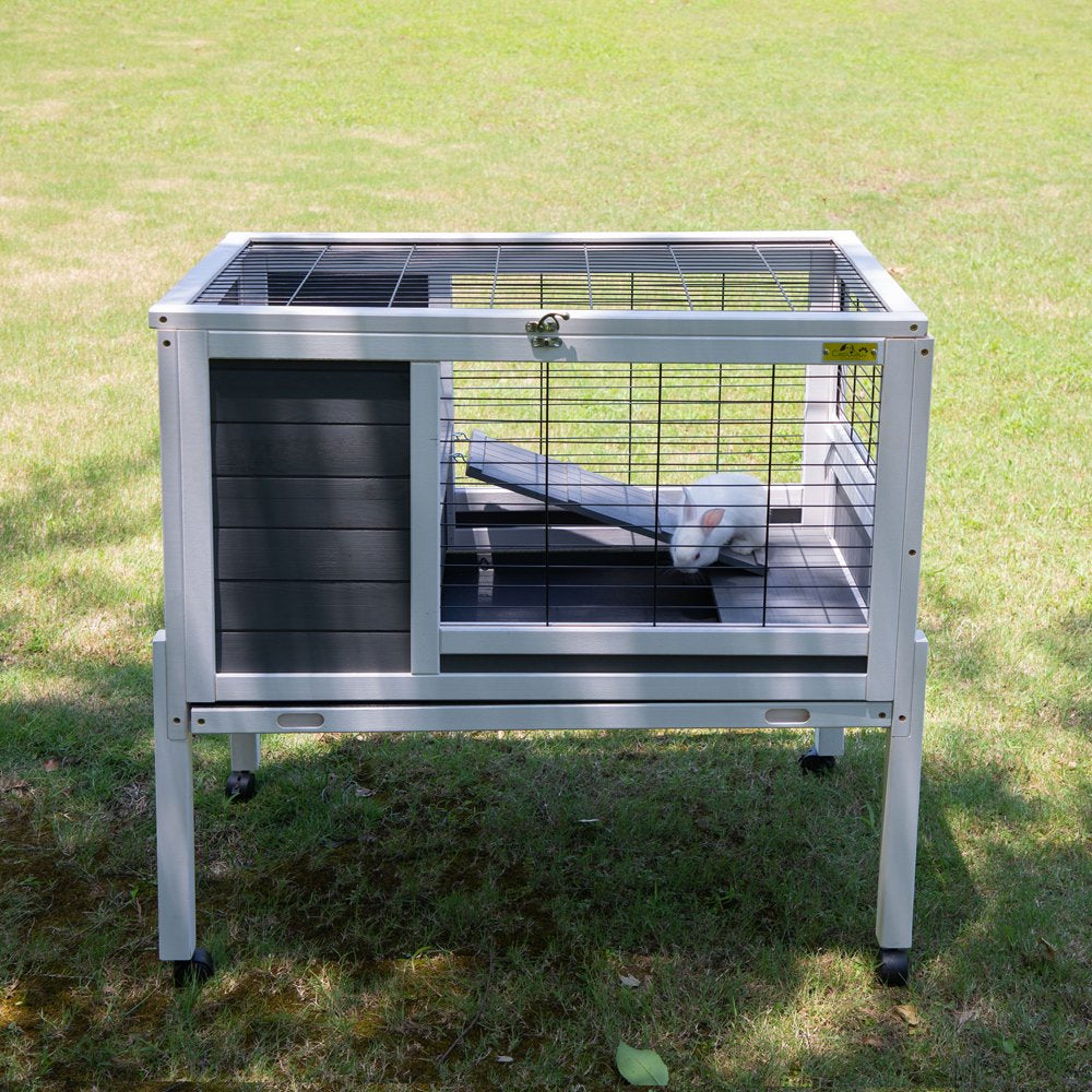 Rabbit Hutch with Wheels, Indoor Outdoor Small Animal Houses & Habitats, Large Bunny Cage with Removable Tray, Single Level Guinea Pig Hamster Hutch Animals & Pet Supplies > Pet Supplies > Small Animal Supplies > Small Animal Habitats & Cages VIK   