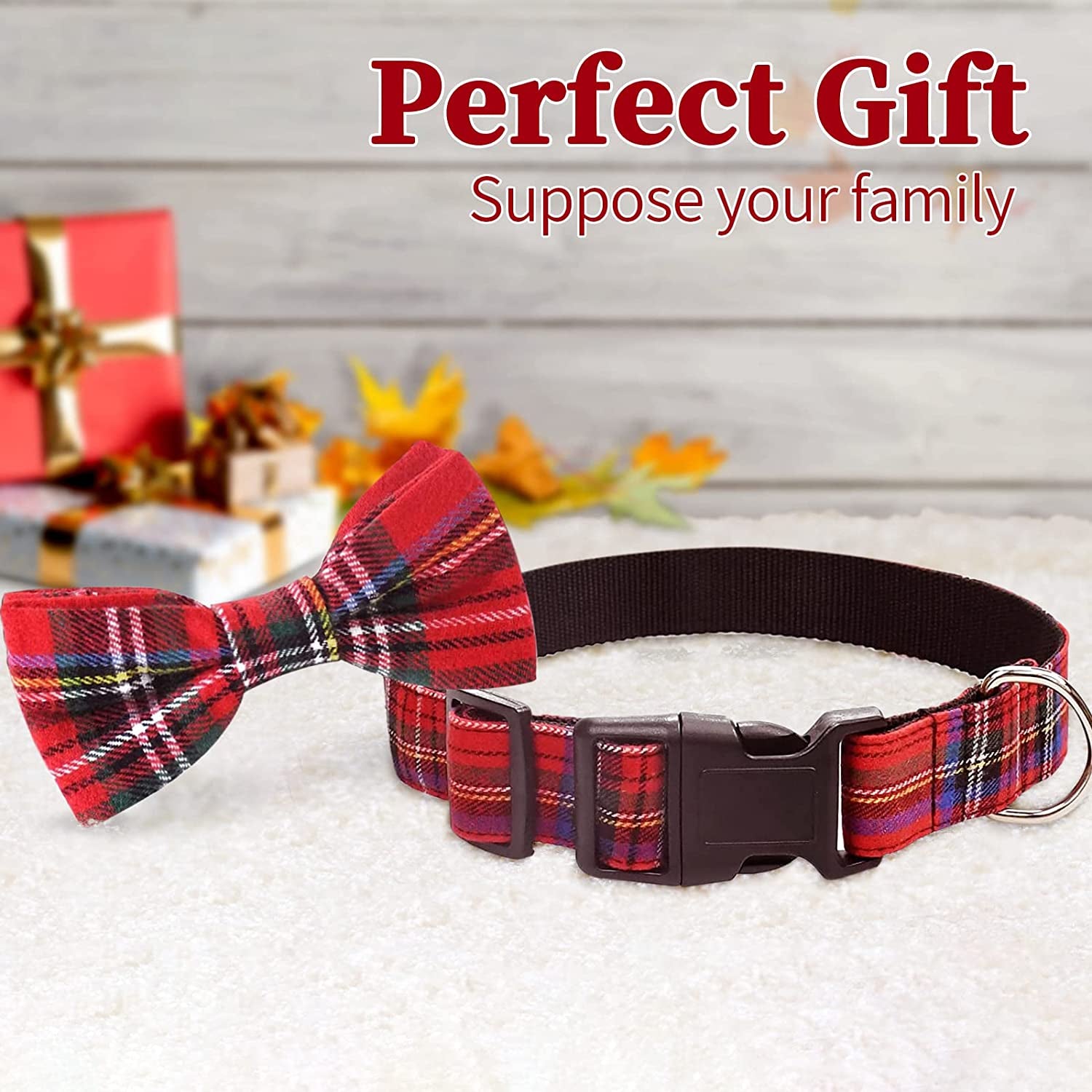 Malier Dog Collar with Bow Tie, Christmas Classic Plaid Snowflake Dog Collar Holiday for Small Medium Large Dogs Cats Pets (Scotland Red Plaid, Medium) Animals & Pet Supplies > Pet Supplies > Dog Supplies > Dog Apparel Malier   