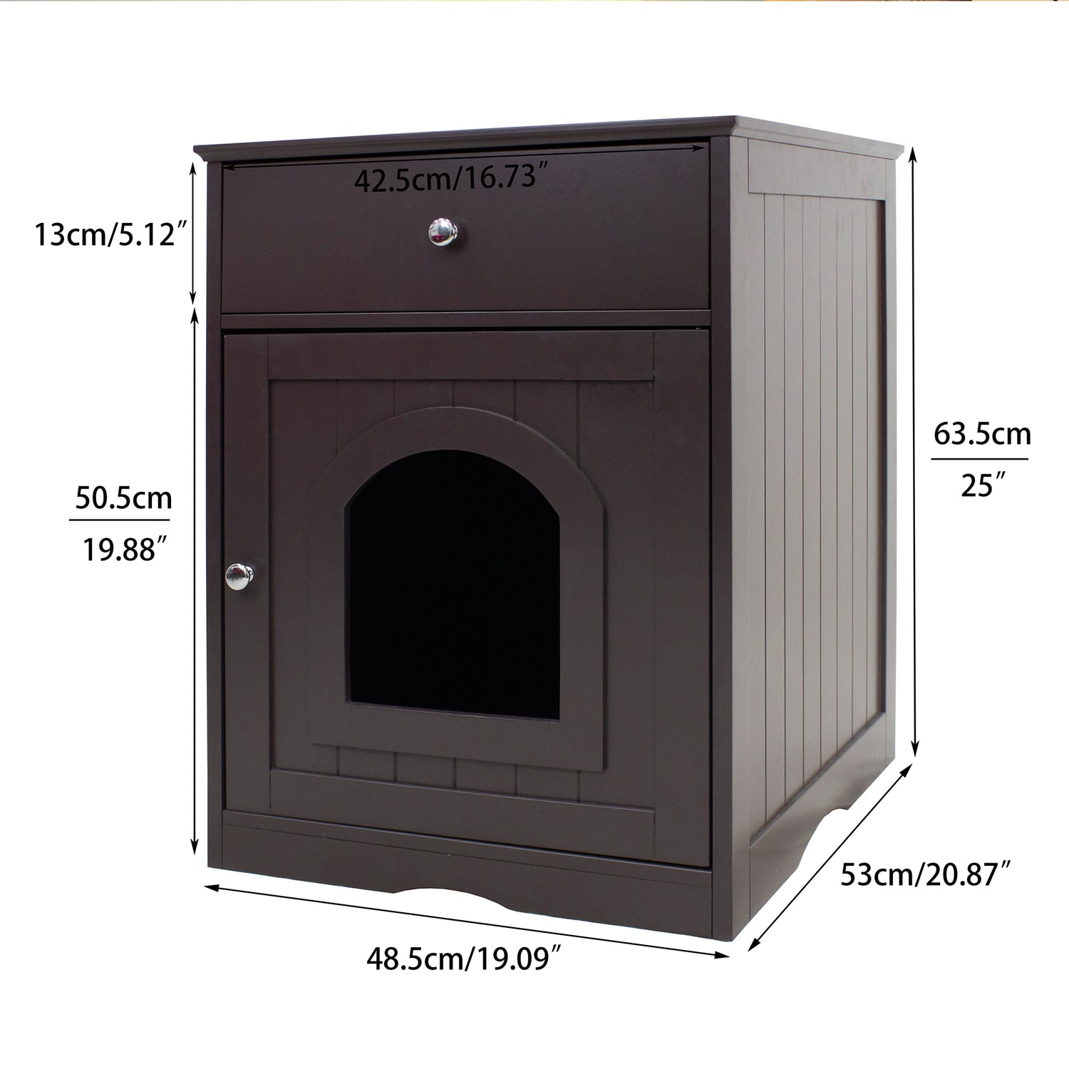 Livego Cat Litter Box Enclosure Furniture Hidden, Wooden Pet Crate Indoor Cat House, Decorative Cat House with Drawer & Side Table, Easy Clean, Odor Control