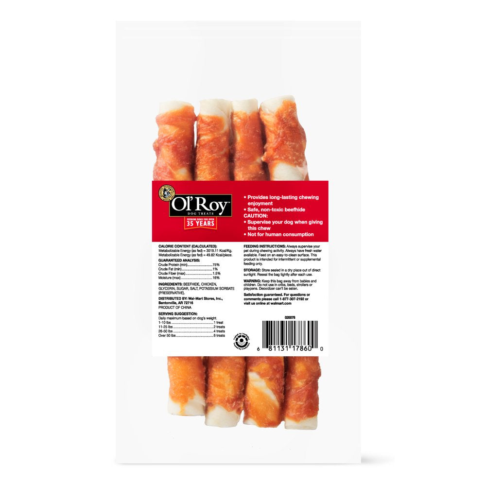 Ol' Roy Rawhide 2.5" Rolls with Chicken, Natural Beefhide & Real Chicken, 6.98 Oz, 12 Count Animals & Pet Supplies > Pet Supplies > Dog Supplies > Dog Treats Wal-Mart Stores, Inc.   