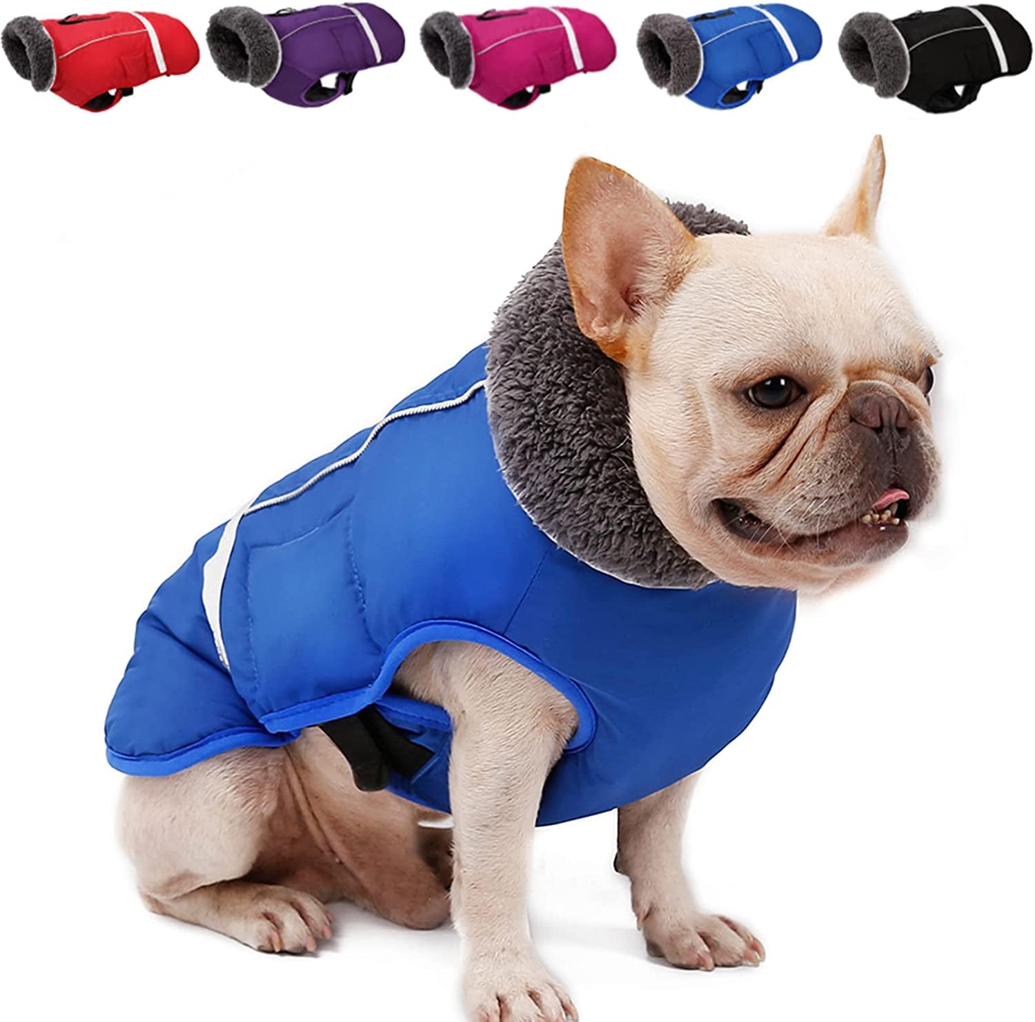 Doglay Dog Winter Coat with Thicken Furry Collar, Reflective Warm Pet Jacket Fleece Lining Waterproof Windproof Dog Clothes for Cold Weather, Soft Puppy Vest Apparel for Small Medium Large Dogs Animals & Pet Supplies > Pet Supplies > Dog Supplies > Dog Apparel Doglay Blue 2XL(Chest :27.56-38.58" , Back : 23.62") 