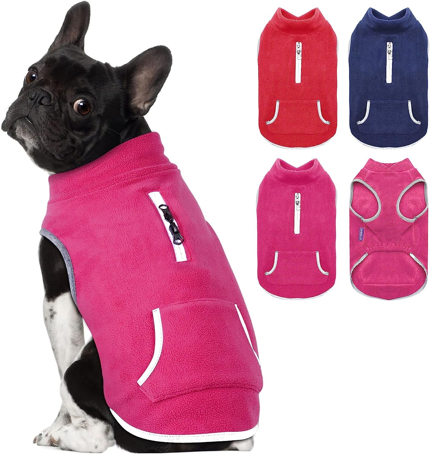 Cyeollo Fleece Dog Sweater Jacket Pullover Stretchy Dog Vest with Reflective Strip Winter Coat with Harness Hole Warm Dog Clothes for Small Doggie Dogs Animals & Pet Supplies > Pet Supplies > Dog Supplies > Dog Apparel cyeollo rose red Medium 