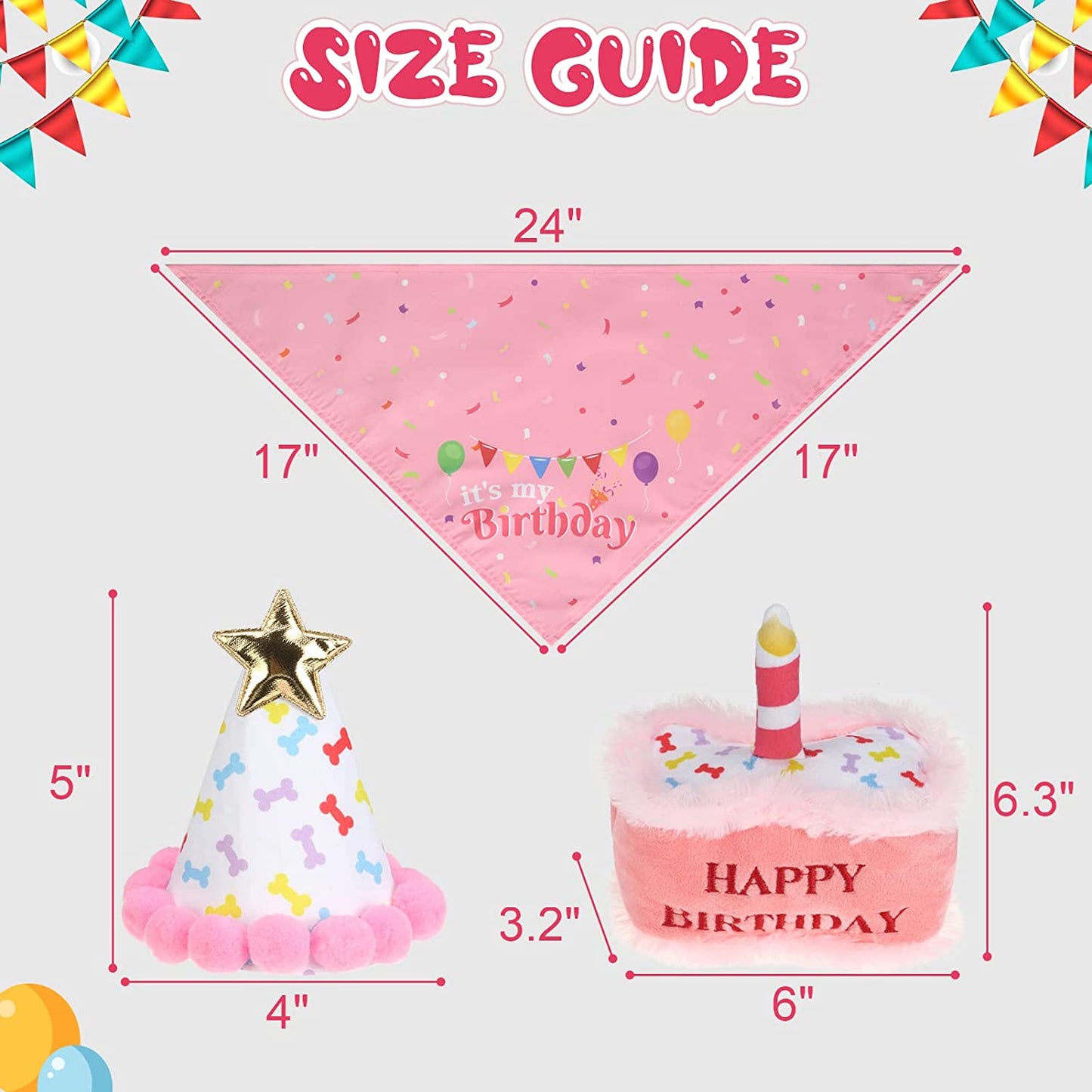 EXPAWLORER Dog Birthday Outfit - Cute Hat Bandana Scarf and Squeaky Cake Dog Toy for Birthday Party Supplies Gift, Great Party Decorations for Small Medium Large Dogs Girl Pink