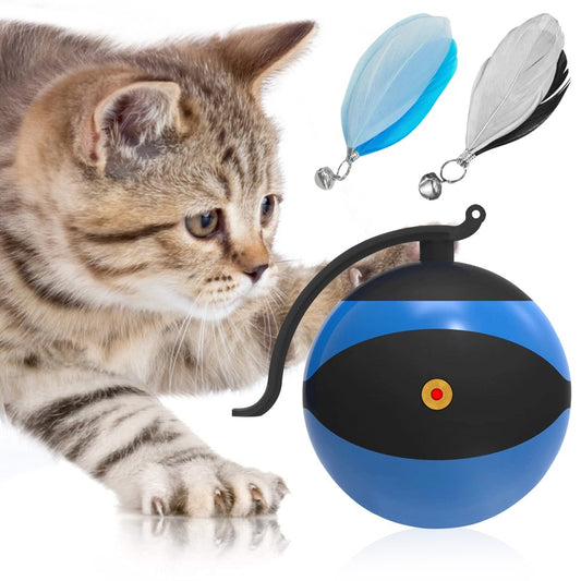 Lvelia Cat Interactive Toys with Feathers/Auto Shut Off, Pet Cat Laser Toy, 360° Automatic Moving Cat Toy Balls with USB Rechargeable, Cat Teaser Toy Suitable Gifts for Cat/ Dog (Blue) Animals & Pet Supplies > Pet Supplies > Cat Supplies > Cat Toys Lvelia Blue  