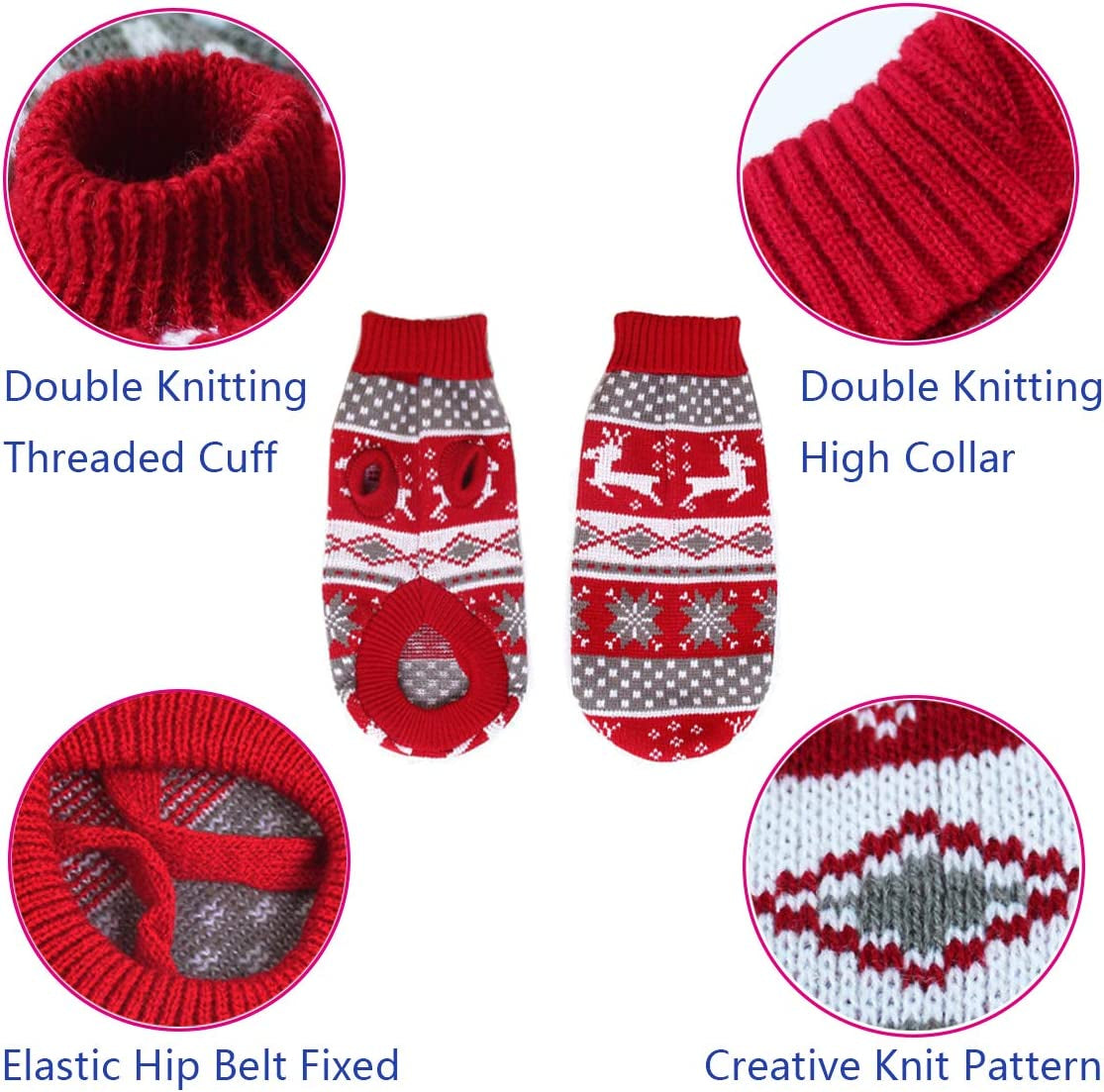 Vehomy Dog Christmas Sweaters Pet Winter Knitwear Xmas Clothes Classic Warm Coats Reindeer Snowflake Argyle Sweater for Kitty Puppy Cat-L Animals & Pet Supplies > Pet Supplies > Dog Supplies > Dog Apparel Vehomy   