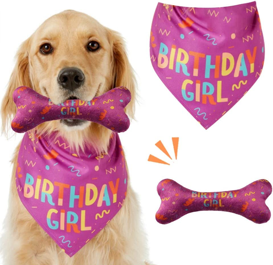 TRAVEL BUS Dog Birthday Bandana, Dog Birthday Toy/Balloon/Scarf for Medium Large Dog Birthday Party Supplies Decorations Animals & Pet Supplies > Pet Supplies > Dog Supplies > Dog Apparel KANGGE Pink  