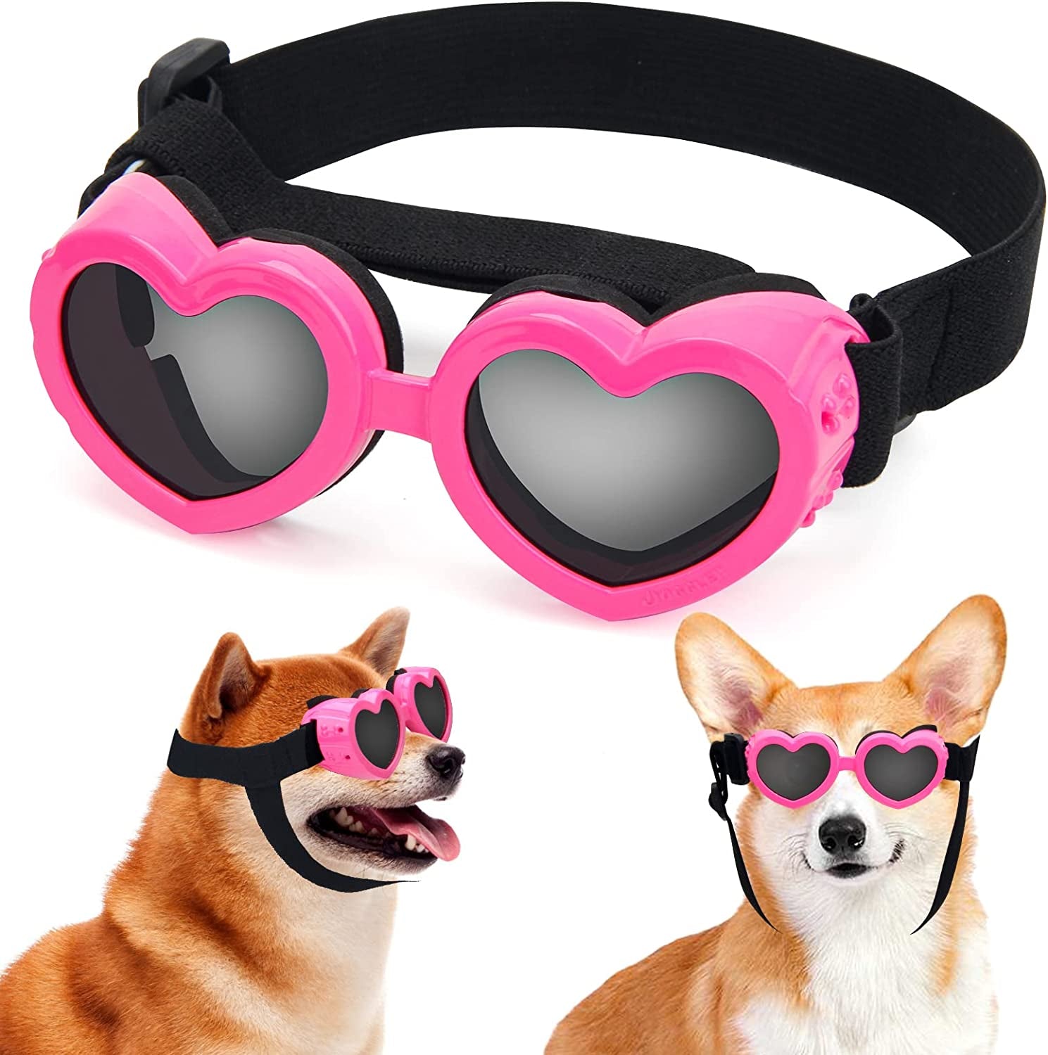 Small Dog Goggles UV Protection Goggles Coldairsoap Small Breed Dog Sunglasses Heart Shape Dog Sunglasses with Adjustable Strap, Pet Sunglasses Windproof Anti-Fog Dustproof Glasses (Black) Animals & Pet Supplies > Pet Supplies > Dog Supplies > Dog Apparel Coldairsoap Pink  