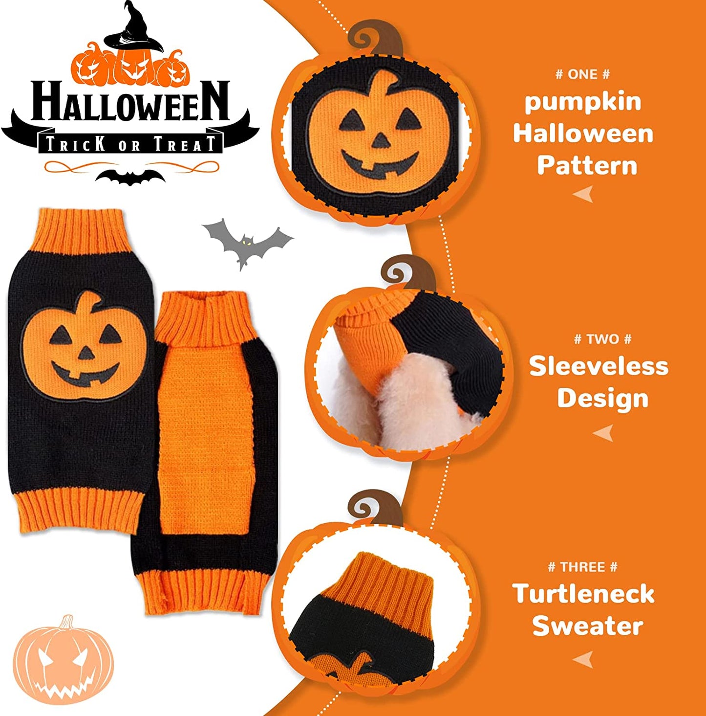 PETCARE Halloween Dog Sweater Ugly Funny Pumpkin Puppy Sweaters Halloween Costumes for Small Medium Large Dogs Cats Fall Winter Warm Soft Knit Vest Pet Dog Cat Kitten Clothes Big Dog Outfits Animals & Pet Supplies > Pet Supplies > Dog Supplies > Dog Apparel Yi Wu Shi Jia Chong Dian Zi Shang Wu Shang Hang   