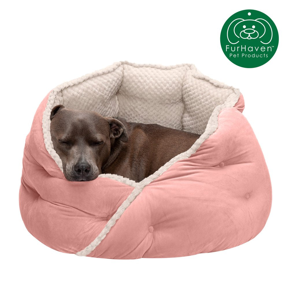 Furhaven Pet Products Minky Faux Fur & Velvet Hug Bed for Dogs & Cats Animals & Pet Supplies > Pet Supplies > Cat Supplies > Cat Beds FurHaven Pet M Soft Pink 