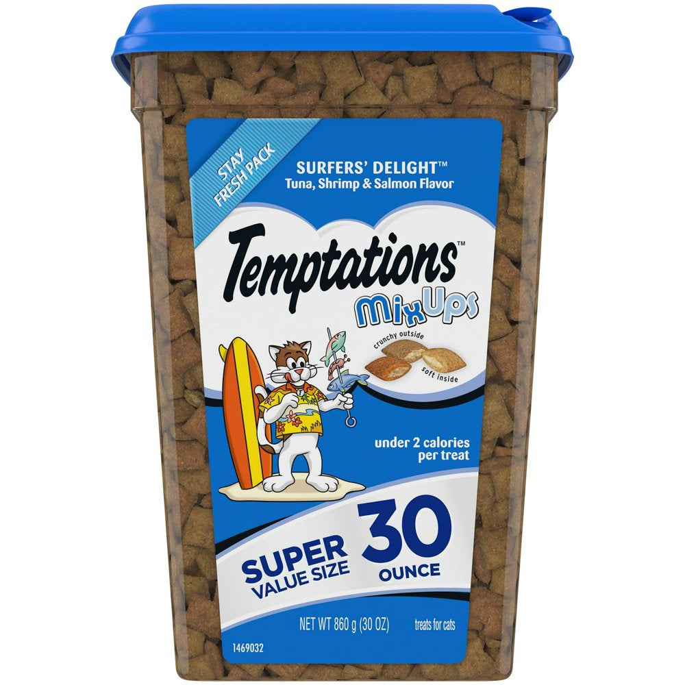 Temptations Mixups, Crunchy and Soft Cat Treats, Surfers’ Delight Flavor, 30 Oz. Tub