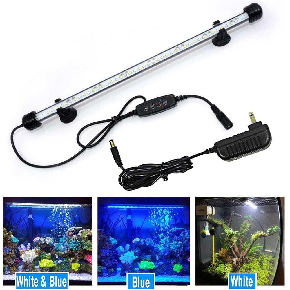 DONGPAI LED Aquarium Light, Submersible Fish Tank Light with Timer 3 Light  Modes Dimmable White & Blue LED Light Bar Stick
