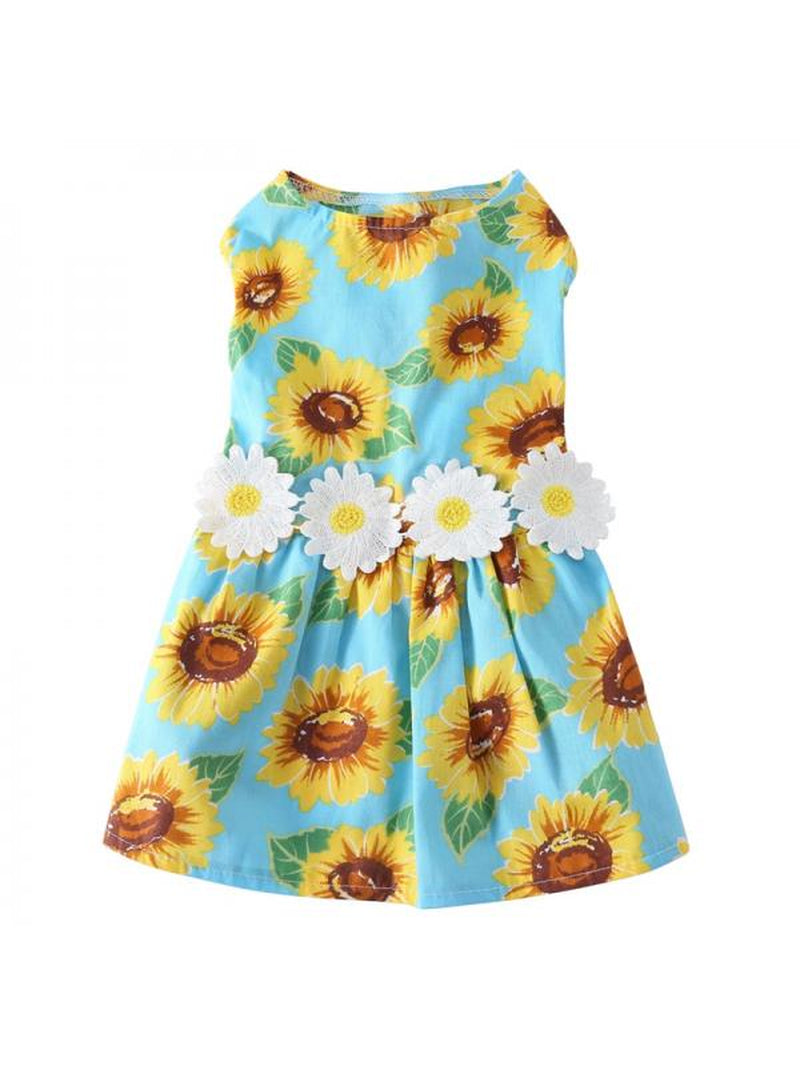 Flower Dog Dress for Pet Colorful Flower Print Clothes Birthday Party Doggie Sundress Puppy Clothes Animals & Pet Supplies > Pet Supplies > Dog Supplies > Dog Apparel Jongmart M Sunflower Dress 