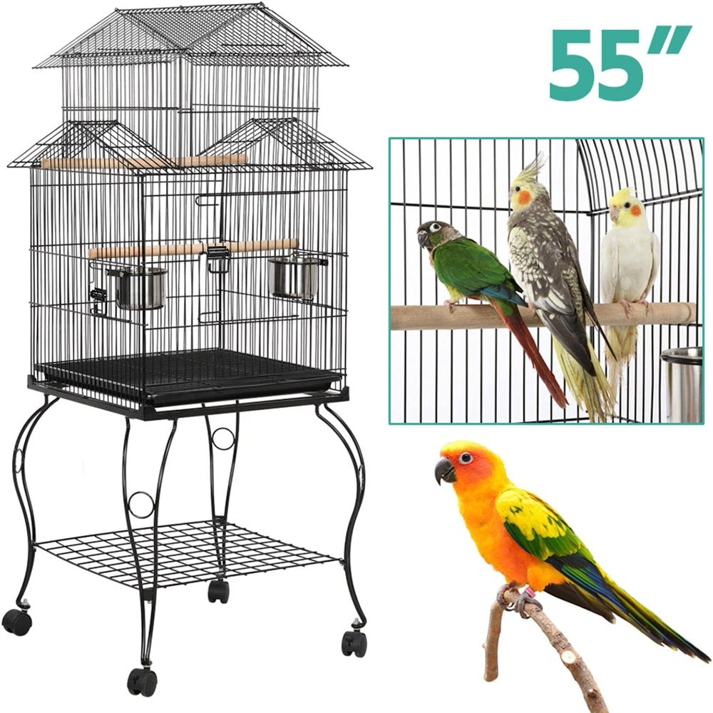 Jingkaiw 55-Inch Rolling Standing Triple Roof Top Medium Parrot Cage for Mid-Sized Parrots Cockatiels Sun Parakeets Green Cheek Conures Caique Pet Bird Cage with Detachable Stand Animals & Pet Supplies > Pet Supplies > Bird Supplies > Bird Cages & Stands jingkaiw   