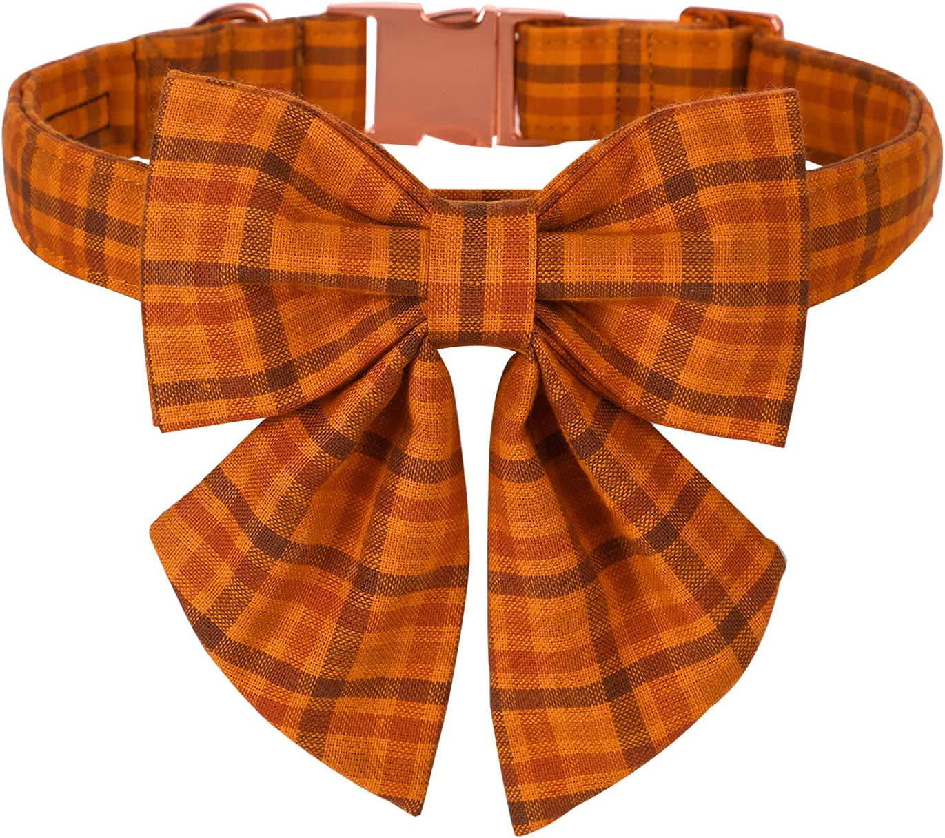 Maca Bates Dog Collar with Bow Tie- Adjustable Bows for Puppy Dogs with Metal Buckle Collar, Thanksgiving Day Halloween Dog Collar Bowtie for Small Medium or Large Boy and Girl Dog and Cat Animals & Pet Supplies > Pet Supplies > Dog Supplies > Dog Apparel M MACA BATES pumpkin grid XX-Small 