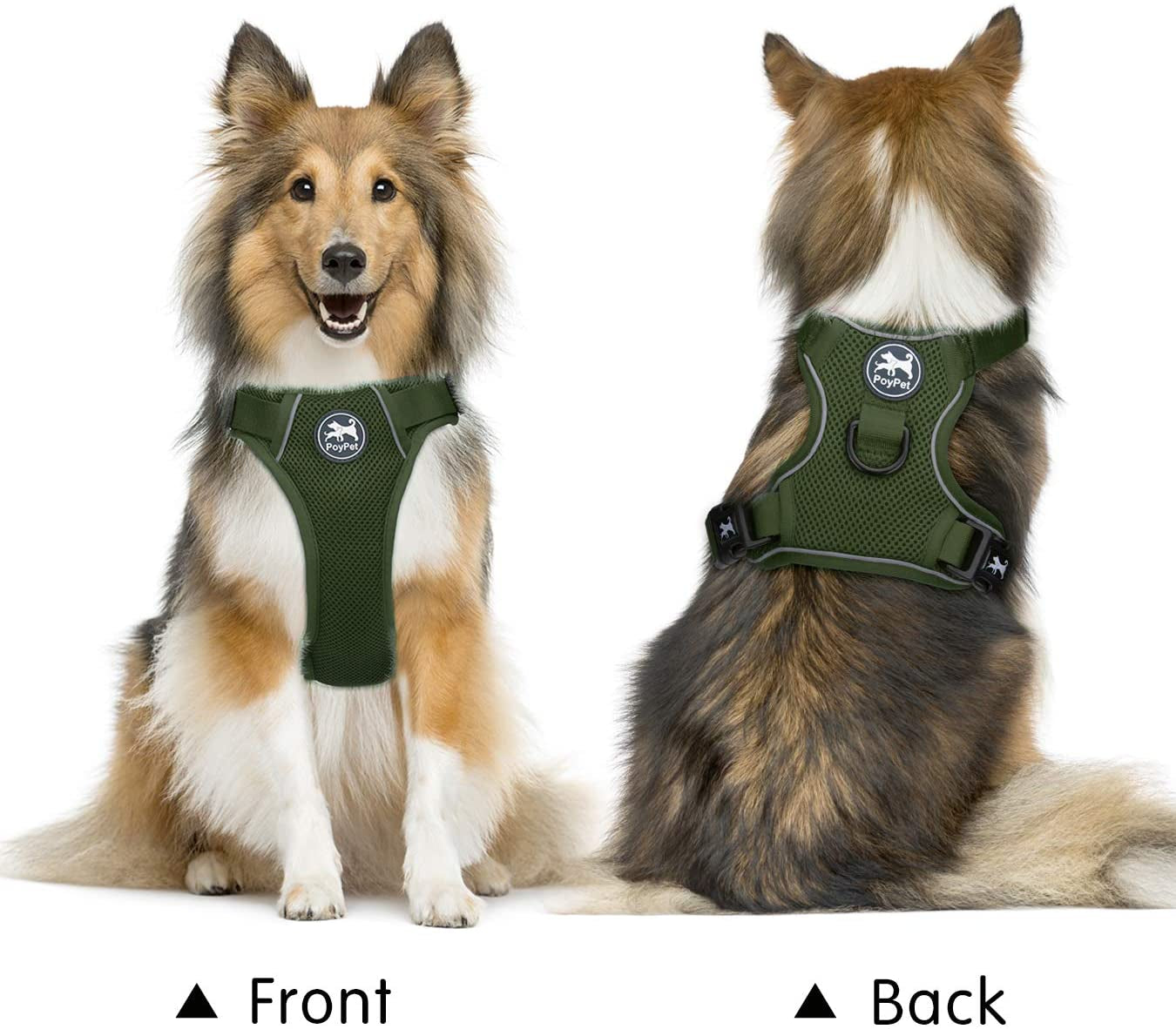 Poypet Reflective Soft Breathable Mesh Dog Harness Choke-Free Double Padded Vest with Adjustable Neck and Chest(Military Green,M) Animals & Pet Supplies > Pet Supplies > Dog Supplies > Dog Apparel PoyPet   