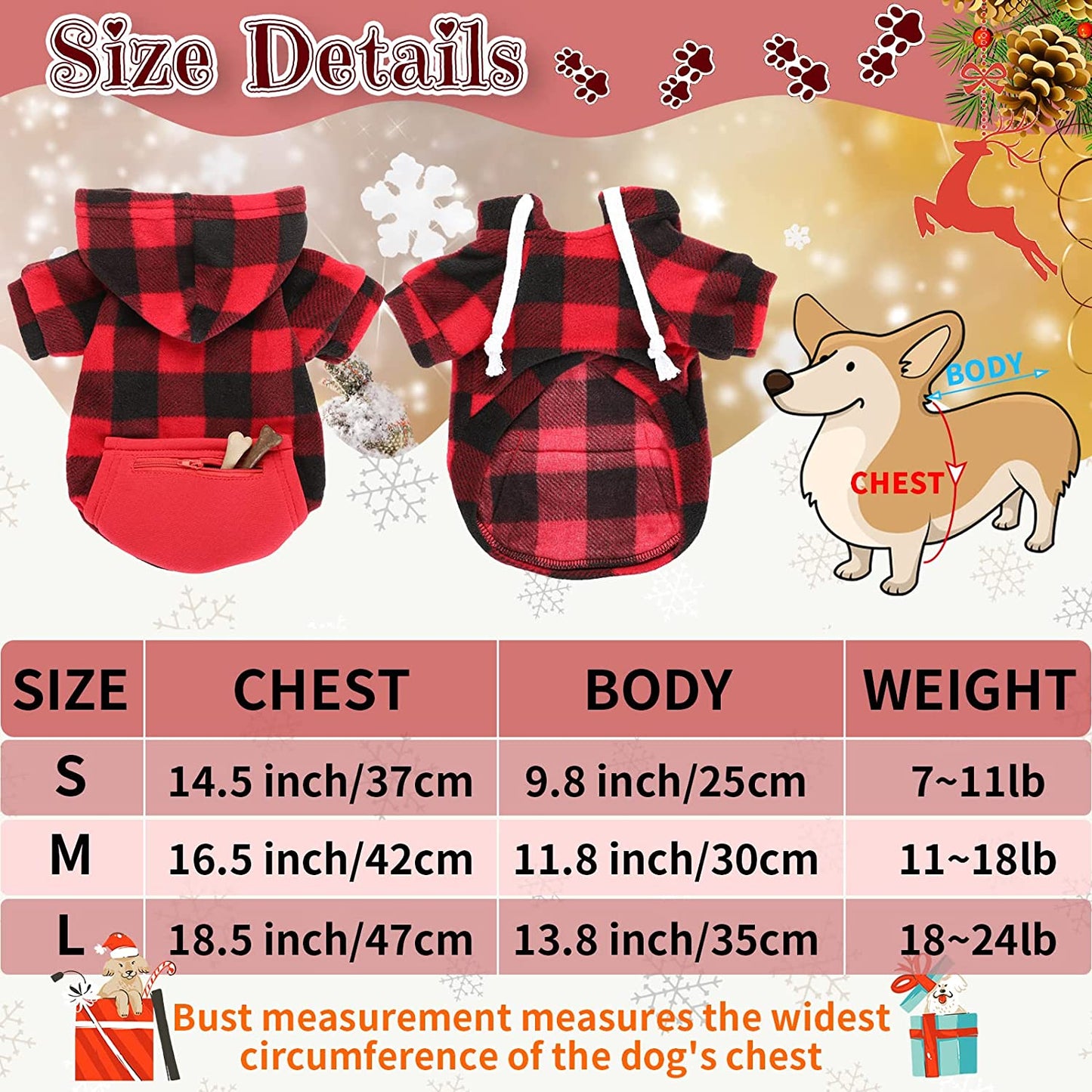 Saintrygo 4 Pieces Dog Hoodie Christmas Winter Warm Clothing with Pockets for Small Dogs Sweater Hood Sweaters Hat Chihuahua Coat Puppy Cat Custume (Plaid, Large), Blue,White Animals & Pet Supplies > Pet Supplies > Dog Supplies > Dog Apparel Saintrygo   