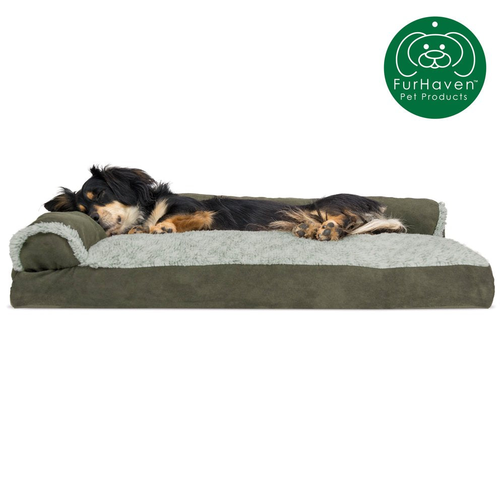 Furhaven Pet Products | Faux Fur & Suede Chaise Lounge Pillow Sofa-Style Pet Bed for Dogs & Cats, Espresso, Jumbo Animals & Pet Supplies > Pet Supplies > Cat Supplies > Cat Beds FurHaven Pet M Dark Sage 