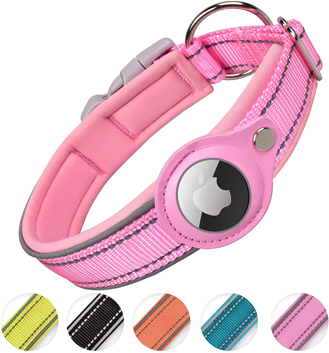 IVIENX Airtag Dog Collar, [Black - Size S] Reflective Apple Airtag Dog Collar, Thick Air Tag Dog Collar, Integrated Airtag Dog Collar Holder for Small Medium Large Dogs Electronics > GPS Accessories > GPS Cases ivienx Pink S (Neck 12-15") 