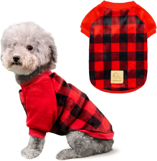 Cyeollo Dog Sweatshirt Christmas Buffalo Plaid Dog Clothes Flannel Cold Weather Coats for Small to Medium Dogs Apparel Animals & Pet Supplies > Pet Supplies > Dog Supplies > Dog Apparel cyeollo Red Small 