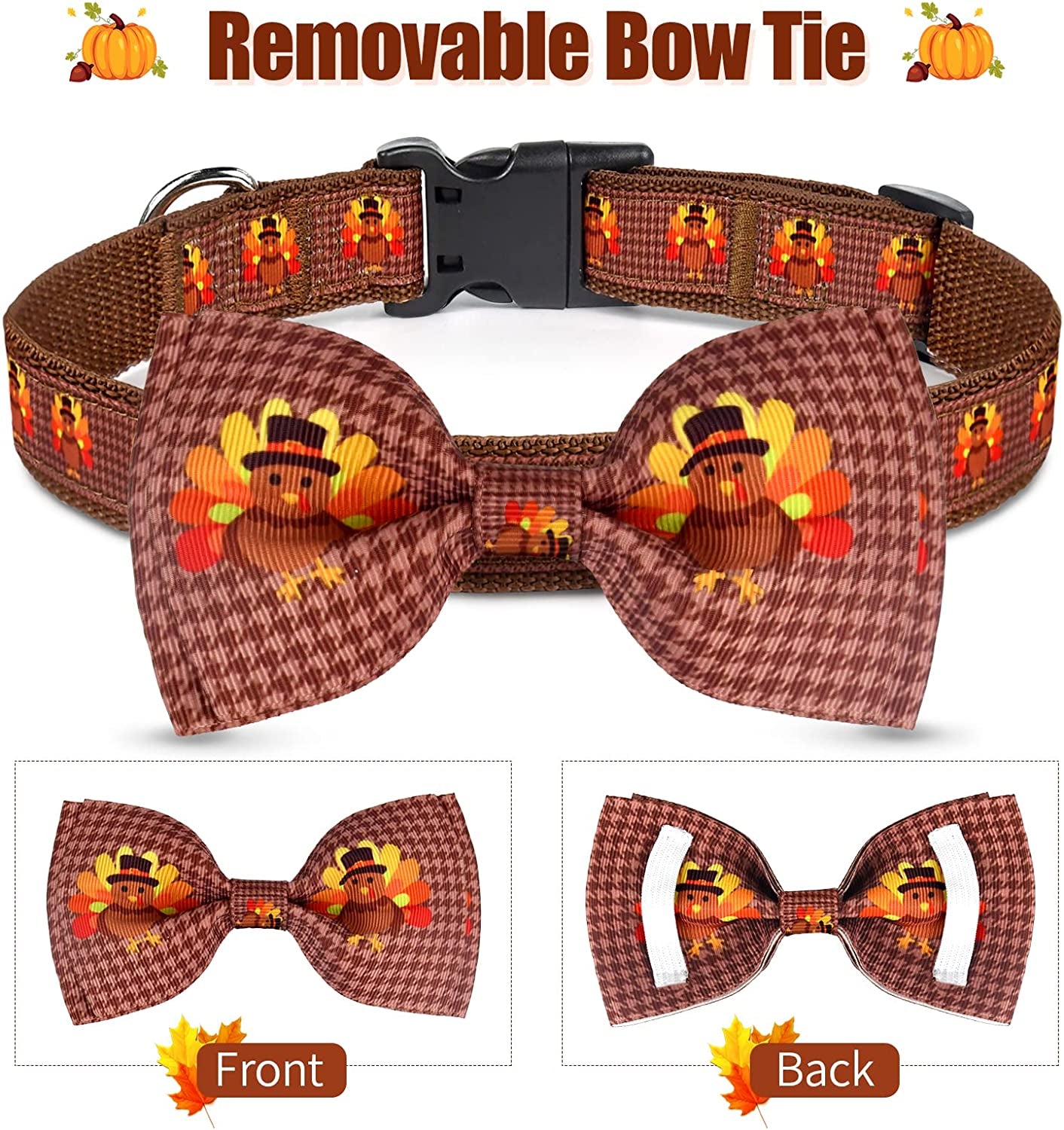 Malier Thanksgiving Dog Collar with Bowtie, Turkey Dog Collar Fall Dog Collar for Girl and Boy, Cute Adjustable Dog Collars Puppy Collar for Small Medium Large Dogs (Larger, Turkey-Brown) Animals & Pet Supplies > Pet Supplies > Dog Supplies > Dog Apparel Malier   