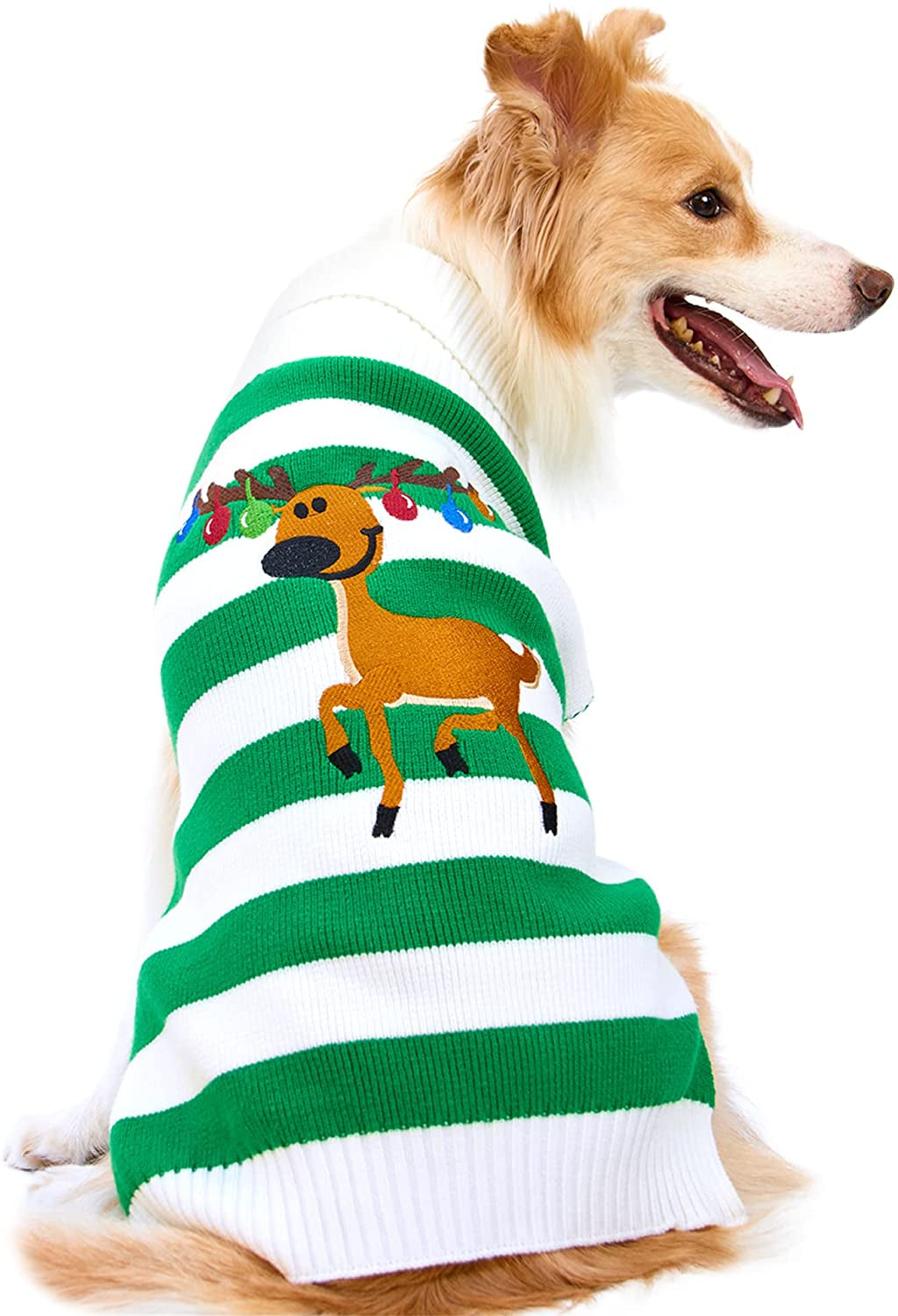 NACOCO Holiday Xmas Reindeer Sweaters Dog Sweaters New Year Christmas Sweater Pet Clothes for Small Dog and Cat (Red, Xx-Small) Animals & Pet Supplies > Pet Supplies > Dog Supplies > Dog Apparel Nacoco 5-Green Fawn 2X-Small (Pack of 1) 