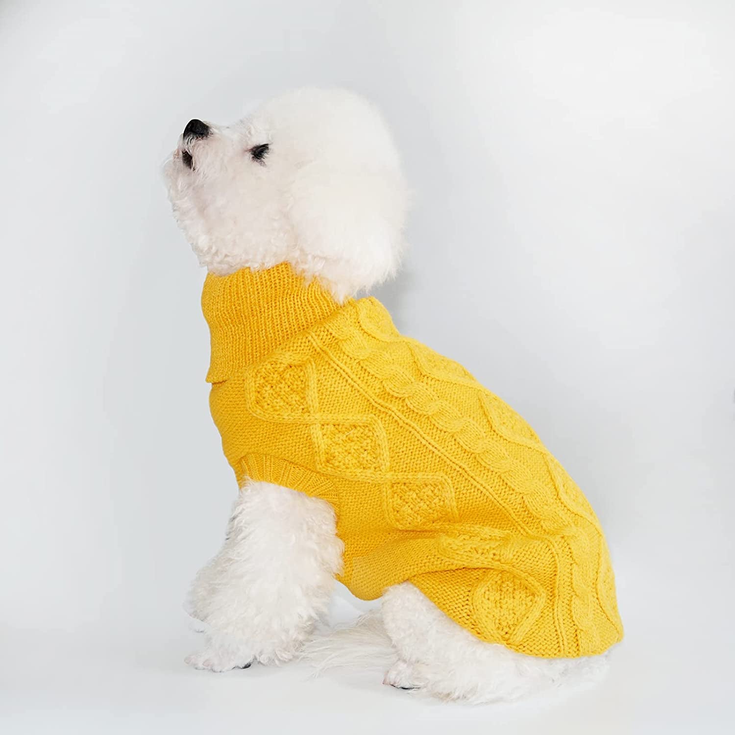 Dog Sweater - Classic Turtleneck Knitted Cable Knit Dog Jumper Coat, Warm Pet Winter Clothes Outfits for Pet Dogs Cats Puppy Kitty in Cold Season (Yellow, Medium) Animals & Pet Supplies > Pet Supplies > Dog Supplies > Dog Apparel Bwealth   