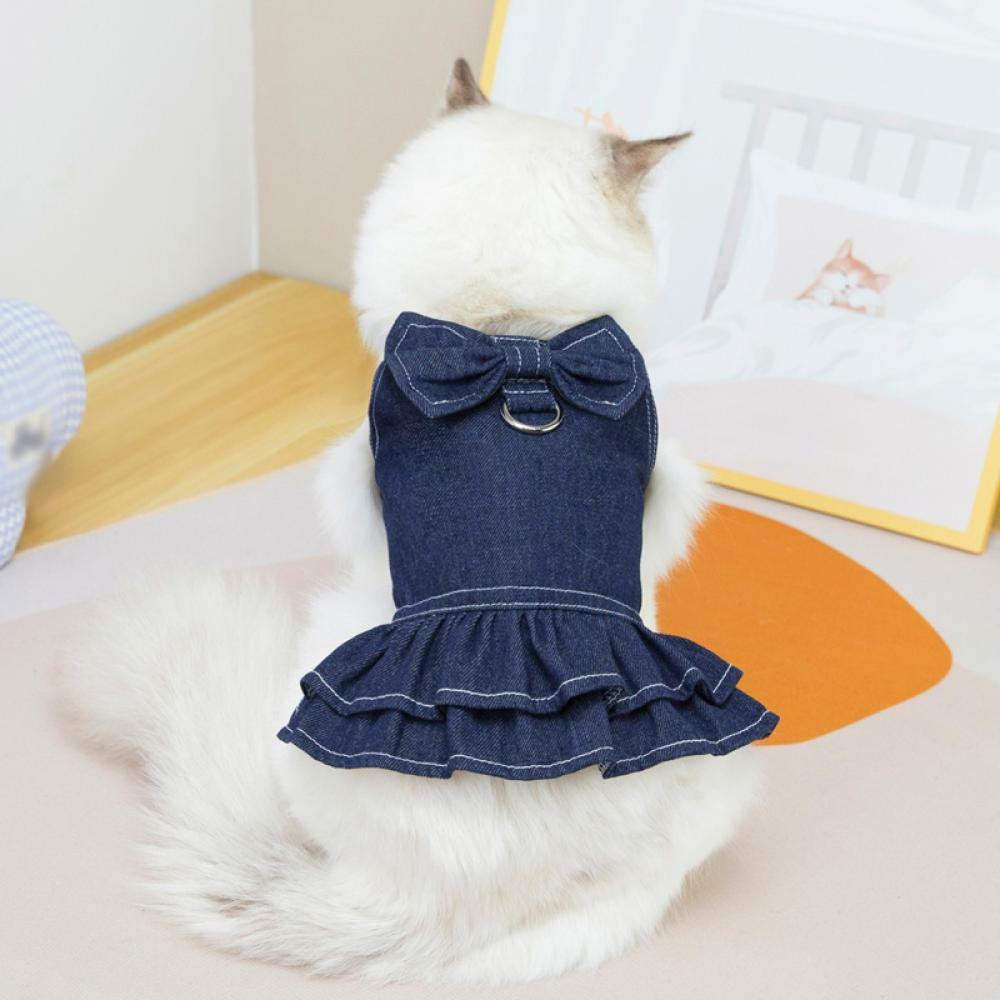 Dog Dress Princess Denim Dresses Big Bow Tie with D Ring for Walking Your Dog,Princess for Small Dog Girl, Fashion Simple Puppy Dresses, Pet Clothes Outfits Cat Apparel Animals & Pet Supplies > Pet Supplies > Dog Supplies > Dog Apparel Eshoo   