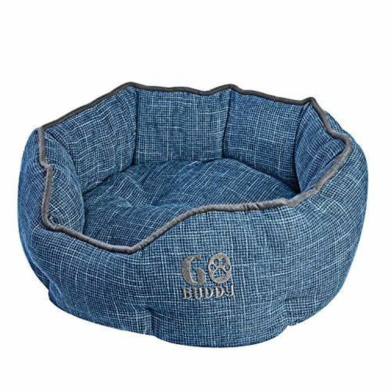 GOBUDDY round Pet Bed for Cats & Dogs - Ultra Soft & Comfortable Cuddler Pet Bed - Reversible Removable Linen Cushion Prevents Overheating - Improves Sleep for Small, Medium & Large Animals Animals & Pet Supplies > Pet Supplies > Cat Supplies > Cat Beds GOBUDDY S Blue 