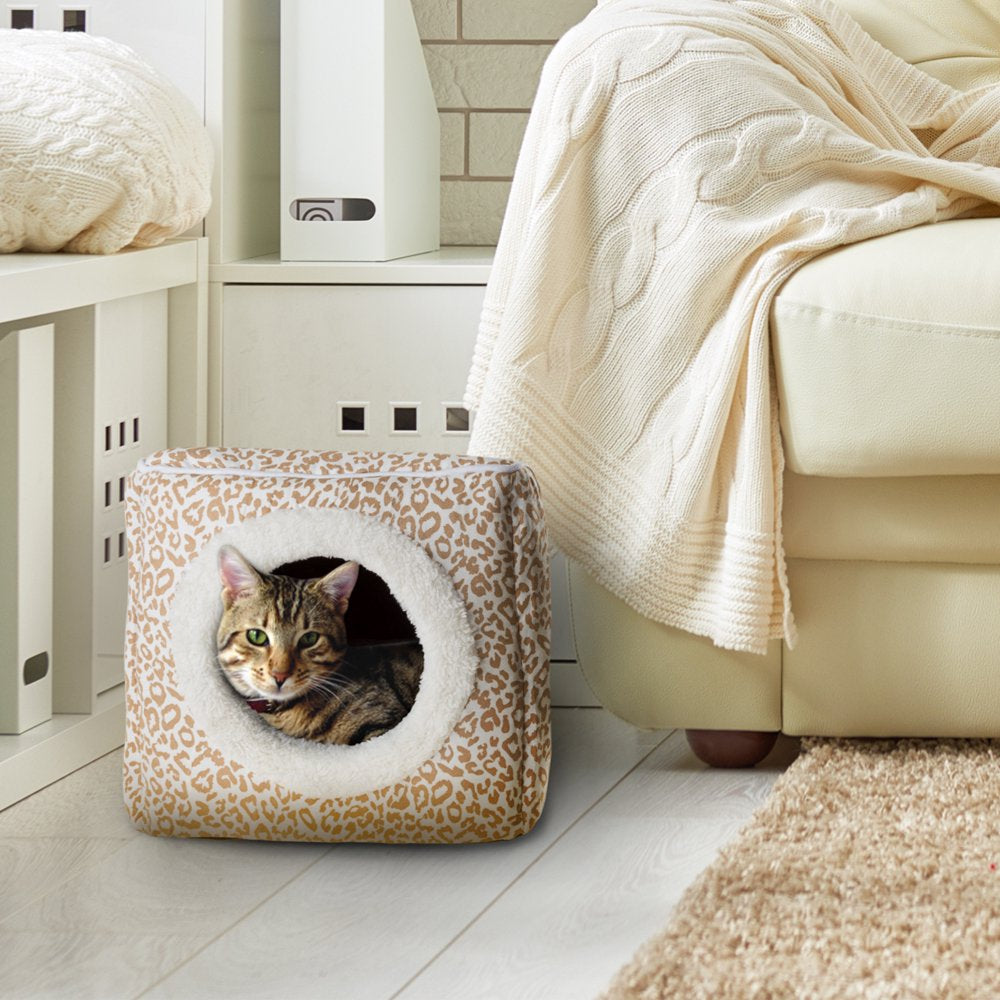 PETMAKER Covered Pet Cat Bed, Gray, Black Animal Print Animals & Pet Supplies > Pet Supplies > Cat Supplies > Cat Beds Trademark Global Tan/White Animal Print  