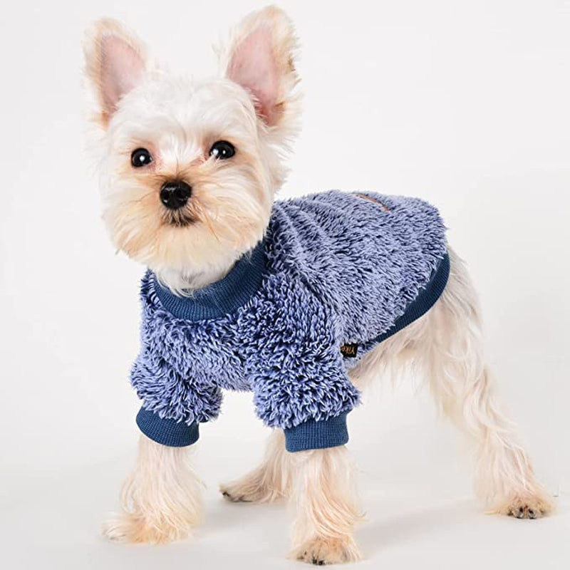 Dog Sweaters for Small Dogs, Fleece Dog Hoodie Clothes, Winter Cute Warm Plaid Leopard Puppy Chihuahua Sweater, Pet Doggie Sweatshirt for Yorkie Teacup, Cat Apparel (Small) Animals & Pet Supplies > Pet Supplies > Dog Supplies > Dog Apparel Sebaoyu blue #2 Medium 