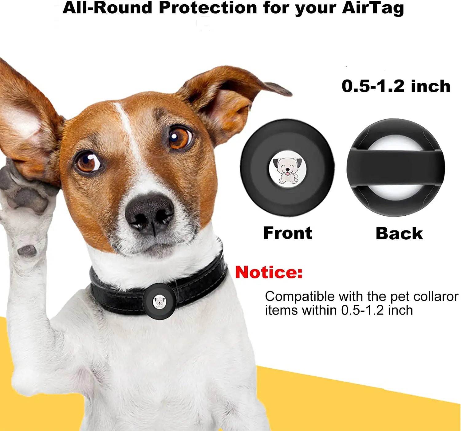 Sinvin Airtag Dog Collar Holder - Airtag Cat Collar Holder - Silicone Waterproof Apple Airtag Protective Holder for Pet Collars Wide within 1/2"
