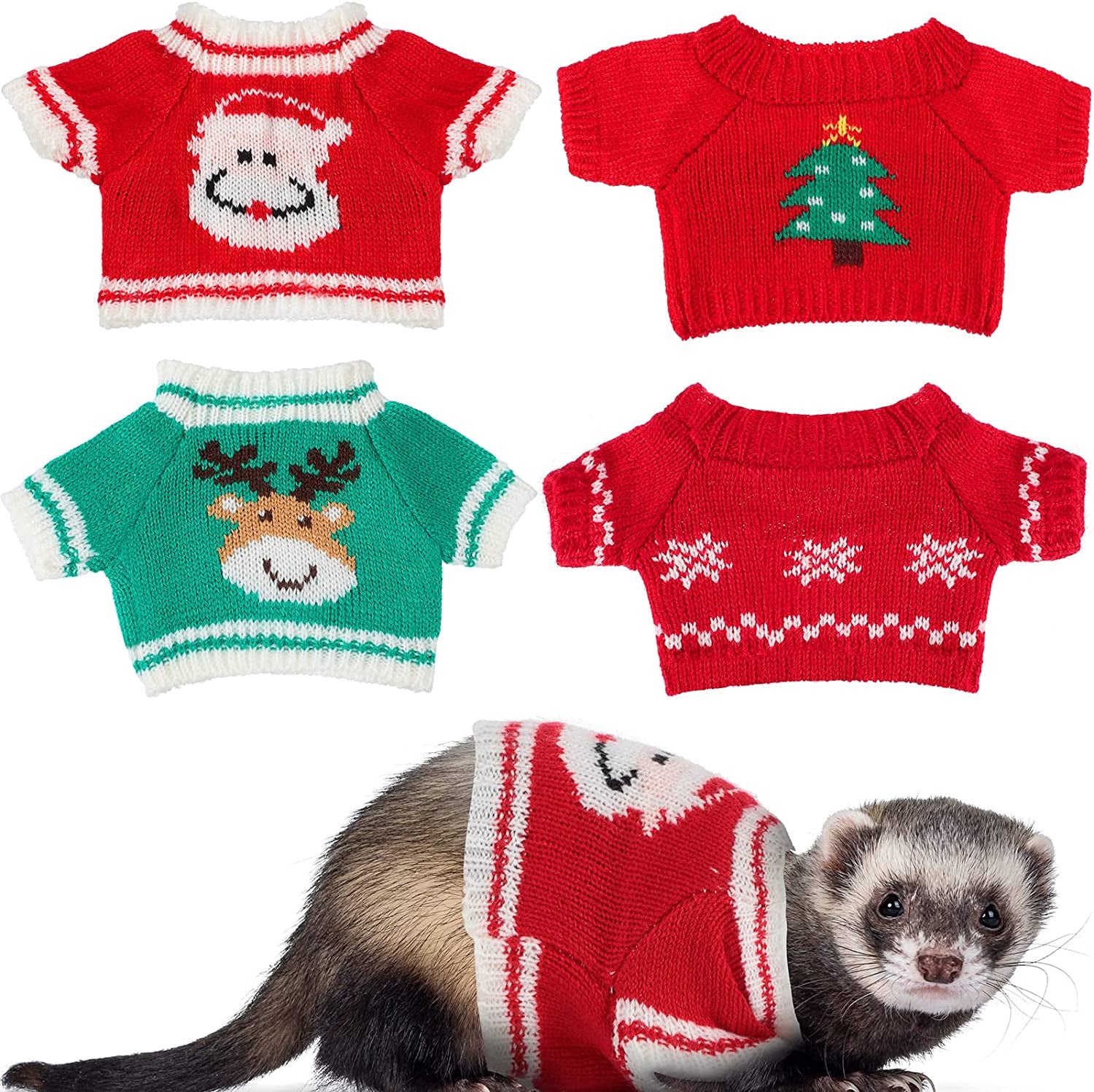 4 Pcs Ferret Clothes Hamster Sweater Guinea Pig Clothes Bunny Costume Knitted Sweatshirt for Warm Winter Valentine Christmas Vest Clothing Ferret Accessories Kit Small Animal Outfit (Heart Style) Animals & Pet Supplies > Pet Supplies > Dog Supplies > Dog Apparel Mixweer Snowflake Style  