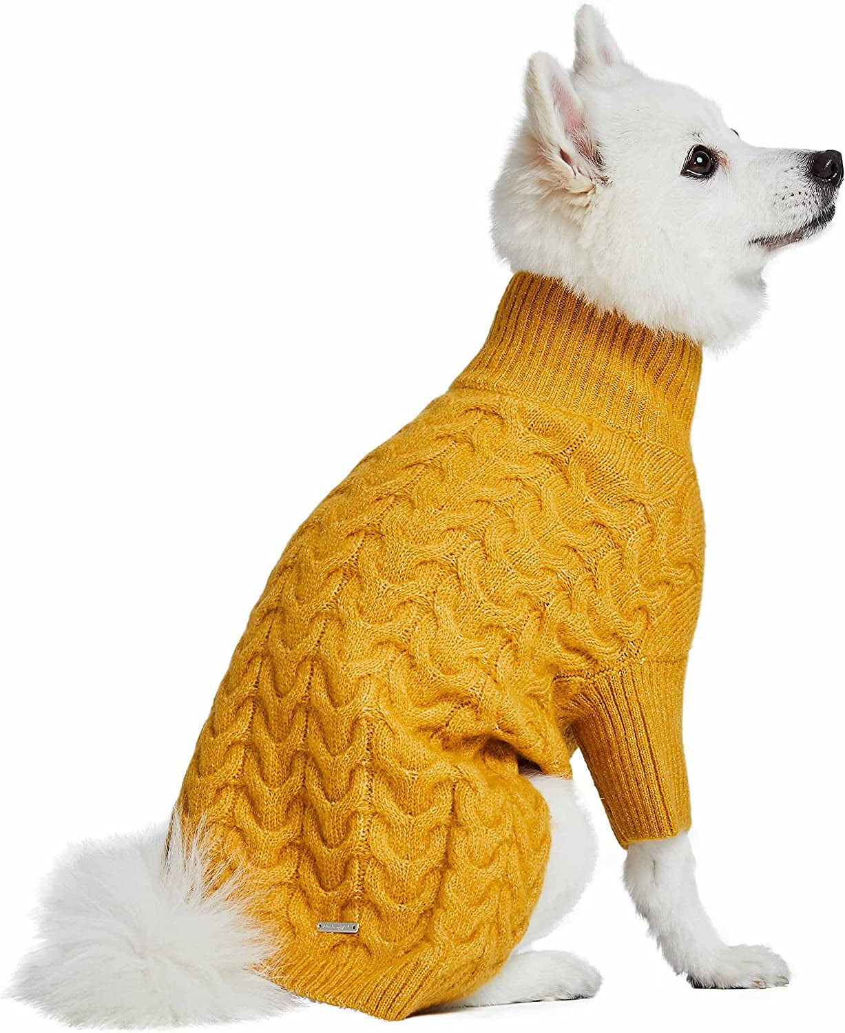 Blueberry Pet Classic Fuzzy Textured Knit Pullover Turtle-Neck Dog Sweater in Mustard Yellow, Back Length 12", Pack of 1 Clothes for Dogs Animals & Pet Supplies > Pet Supplies > Dog Supplies > Dog Apparel Blueberry Pet   