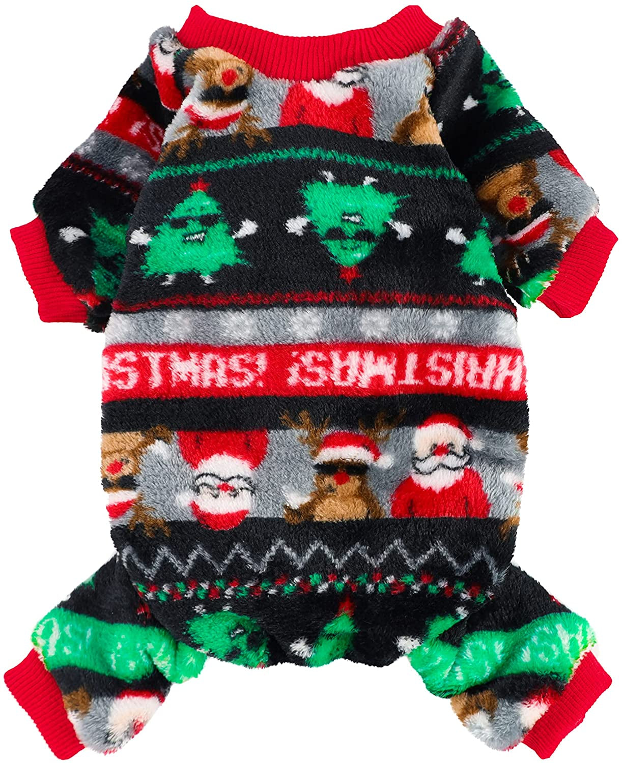 Fitwarm Glasses Reindeer Dog Christmas Outfit Holiday Dog Pajamas Thick Velvet Doggie Coat Puppy Winter Sweater Doggy Soft PJS Pet Cold Weather Clothes Cat Jumpsuits Black Large Animals & Pet Supplies > Pet Supplies > Dog Supplies > Dog Apparel Fitwarm Black L 