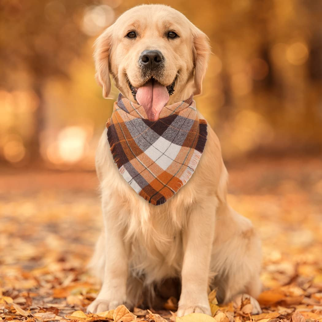 Fall Dog Bandana Autumn Thanksgiving Plaid Reversible Triangle Bibs Scarf Accessories for Dogs Pets Animals & Pet Supplies > Pet Supplies > Dog Supplies > Dog Apparel KZHAREEN   