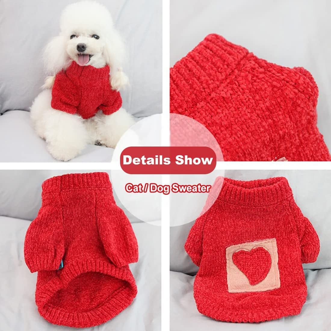 Dog Sweater for Small & Medium Dog,Warm Soft Flannel Heart Shape Dog Christmas Sweater for Puppy,Dog Cat Cold Weather Coats Vest,Xmas Apparel Clothes for Pets Animals & Pet Supplies > Pet Supplies > Dog Supplies > Dog Apparel Naroume   