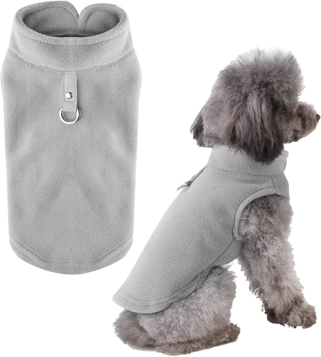 PETCARE Small Dog Sweater Cat Fleece Vest Soft Dog Jacket with Leash O-Ring Winter Warm Pet Pullover Coat Puppy Clothes for Small Dogs Cats Chihuahua Apparel Shih Tzu Costume, Grey Animals & Pet Supplies > Pet Supplies > Dog Supplies > Dog Apparel PETCARE Grey M (Suggest 6-12 lbs) 