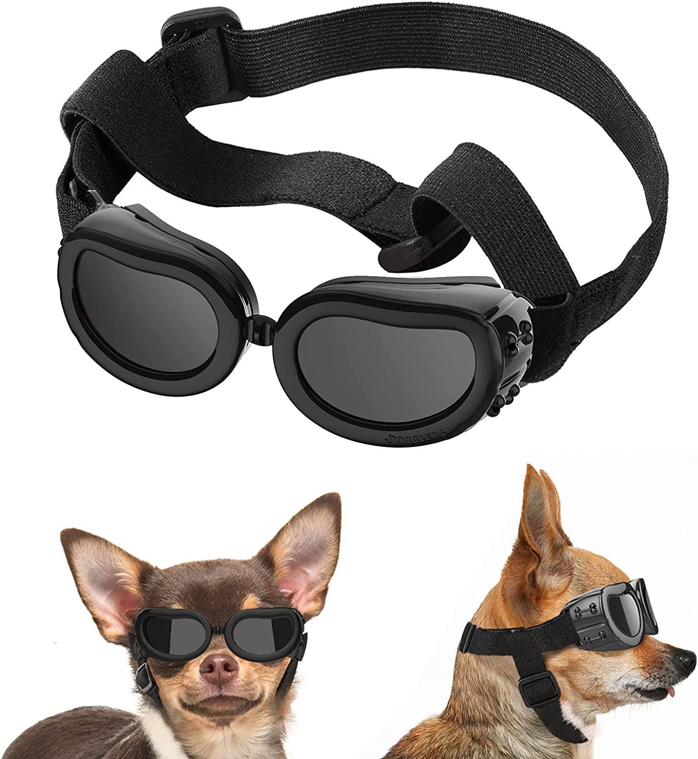 Lewondr Dog Sunglasses Small Breed Dogs Goggles UV Protection,Goggles for Small Dogs Eye Wear Protection with Adjustable Strap Windproof Anti-Fog Sunglasses for Small Dogs Doggy Doggie Glasses,Black Animals & Pet Supplies > Pet Supplies > Dog Supplies > Dog Apparel Lewondr Black  