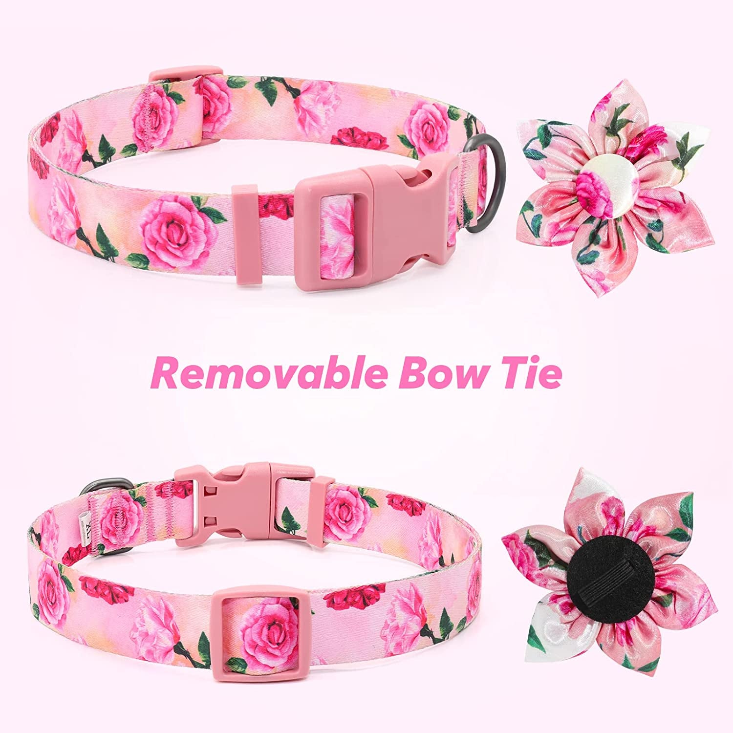 Pink Dog Collar Floral Girl Dog Collar with Rose Flower Bow Tie Dog Collar for Cute Girl Female Cats Dogs Spring Summer Season Dog Collar for Small Medium Large Dogs for Your Furbaby