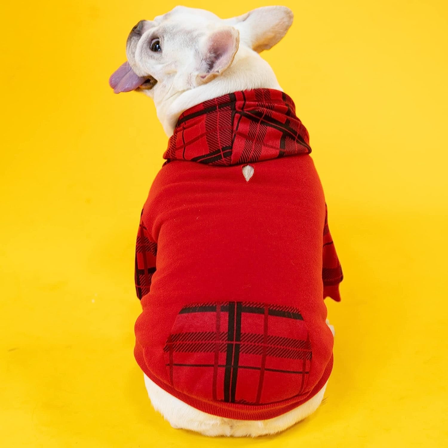 PUPTECK Classic Plaid Dog Hoodie - Soft Warm Pet Sweaters Coats for Small Medium Dogs Indoor Outdoor Wear, Dog Winter Clothes with Hood and Pocket Animals & Pet Supplies > Pet Supplies > Dog Supplies > Dog Apparel PUPTECK   